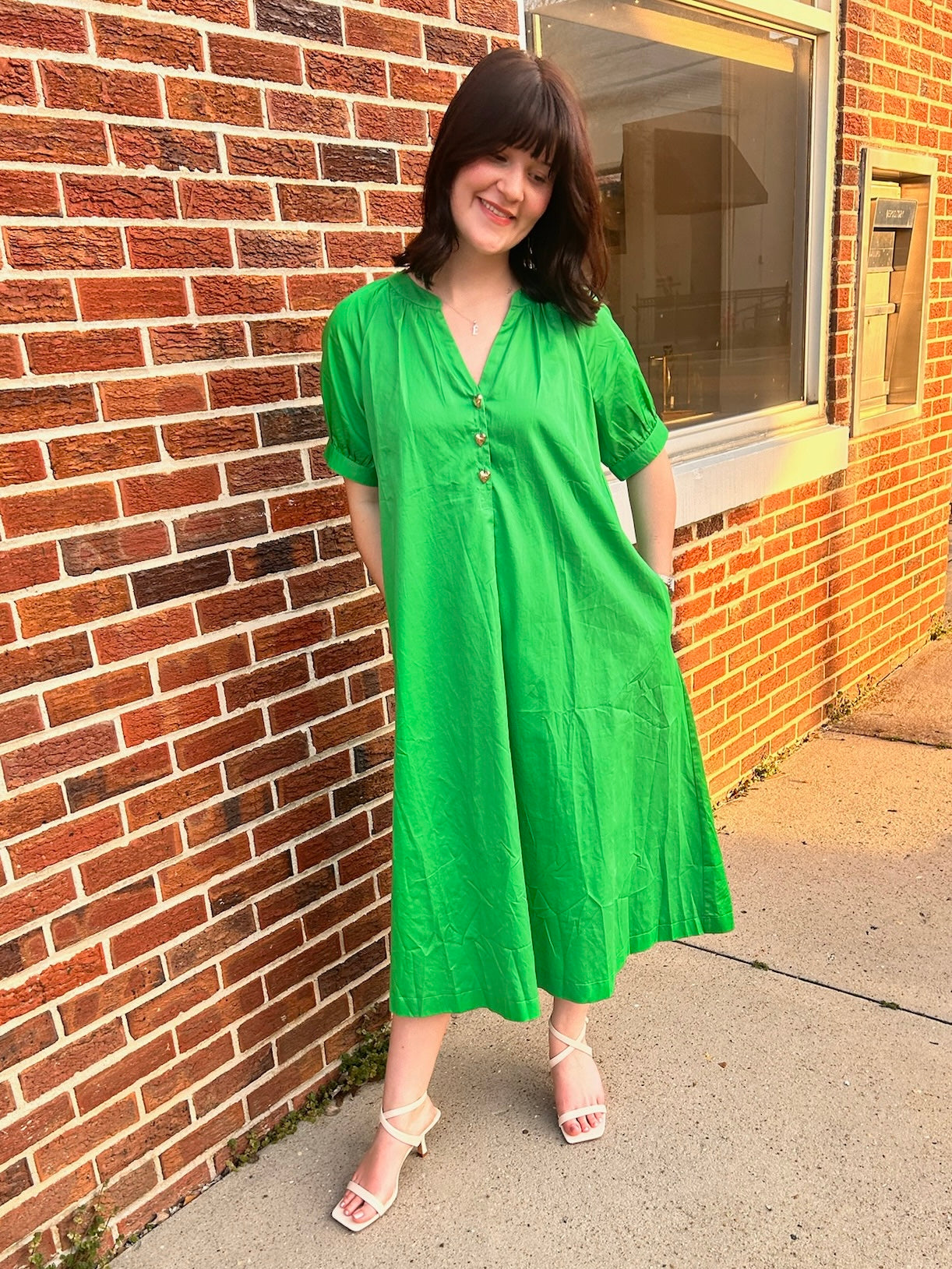 V-Neck Line With Button Dress