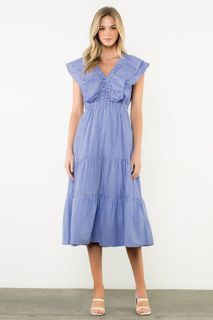 THML Striped flutter sleeve maxi