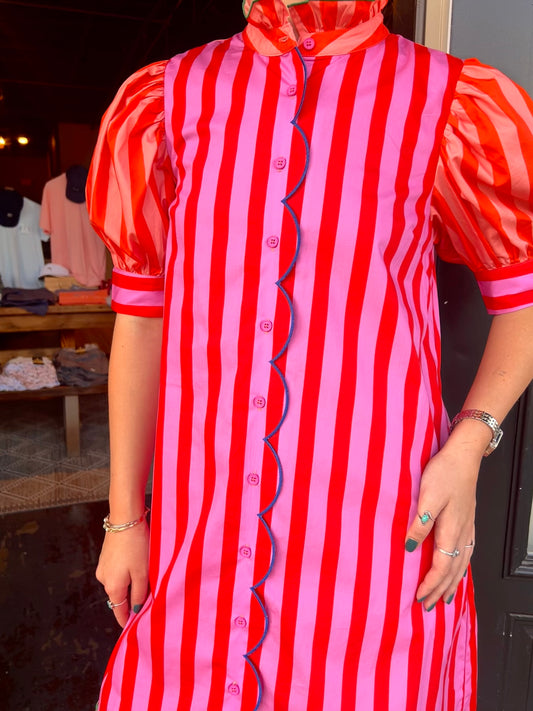 Karlie Striped Pocket Piped Shirt Dress