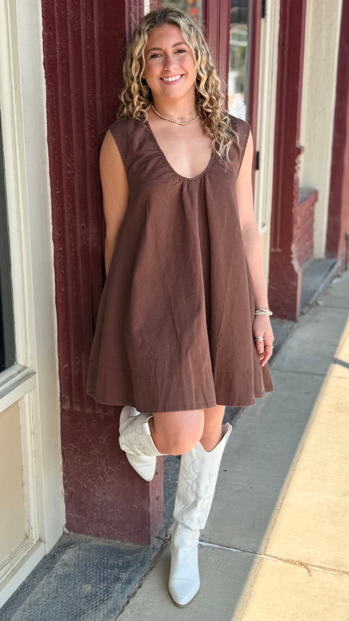 Karlie Denim Scoop Swing Dress