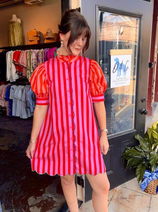 Karlie Striped Pocket Piped Shirt Dress