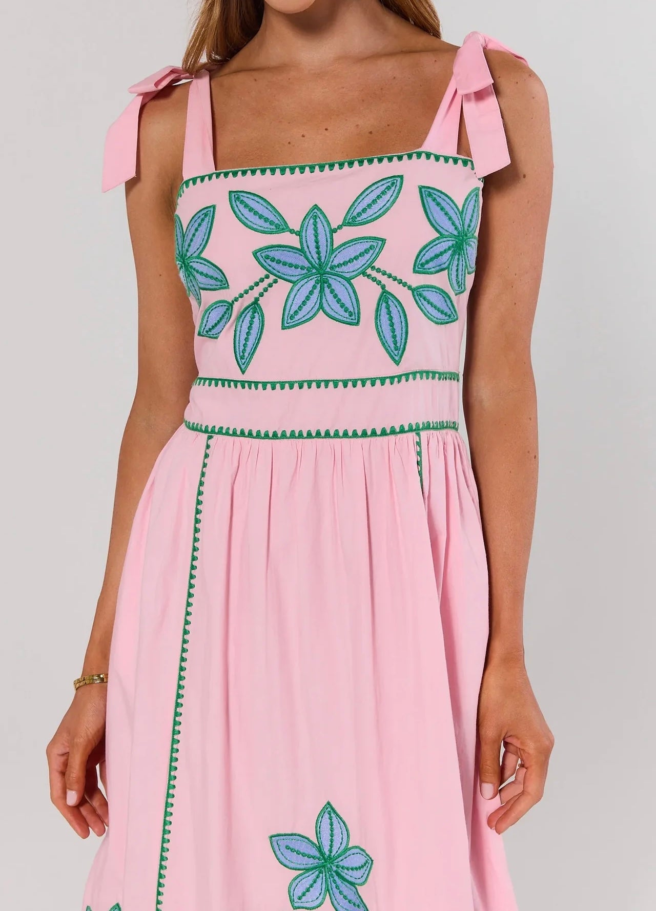 THML floral tie strap midi