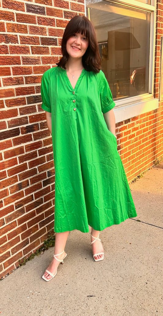 V-Neck Line With Button Dress