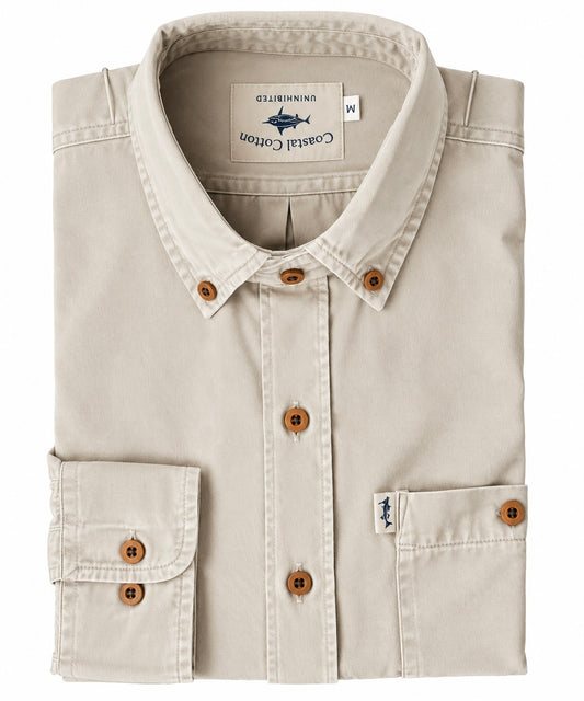Coastal Cotton Twill Sport Shirt Khaki