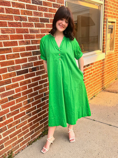 V-Neck Line With Button Dress