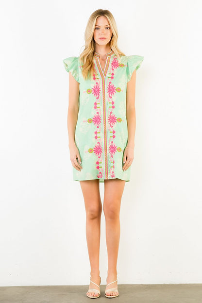 THML mint embroidered flutter sleeve