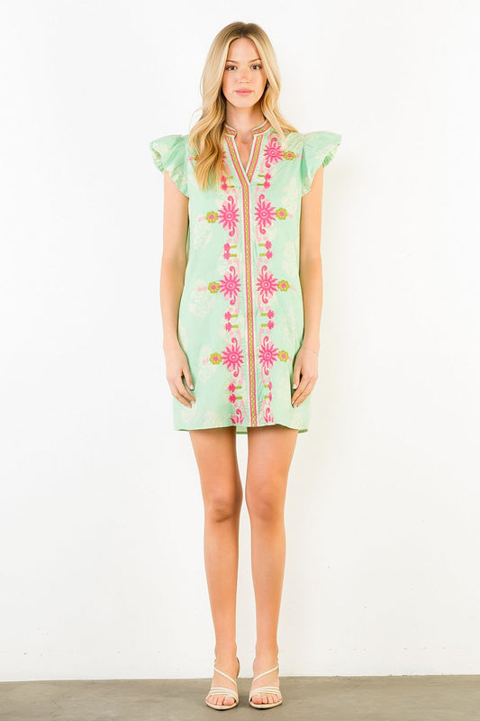 THML mint embroidered flutter sleeve