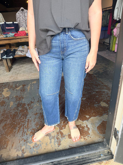 Vervet High Rise Barrel Dark Wash Denim