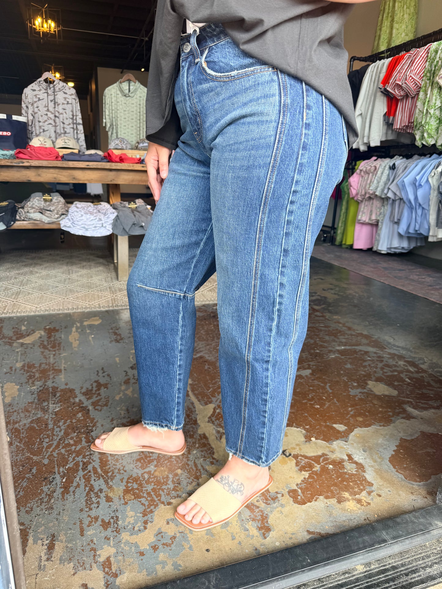 Vervet High Rise Barrel Dark Wash Denim