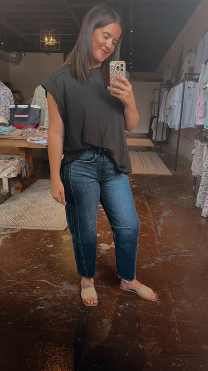 Vervet High Rise Barrel Dark Wash Denim