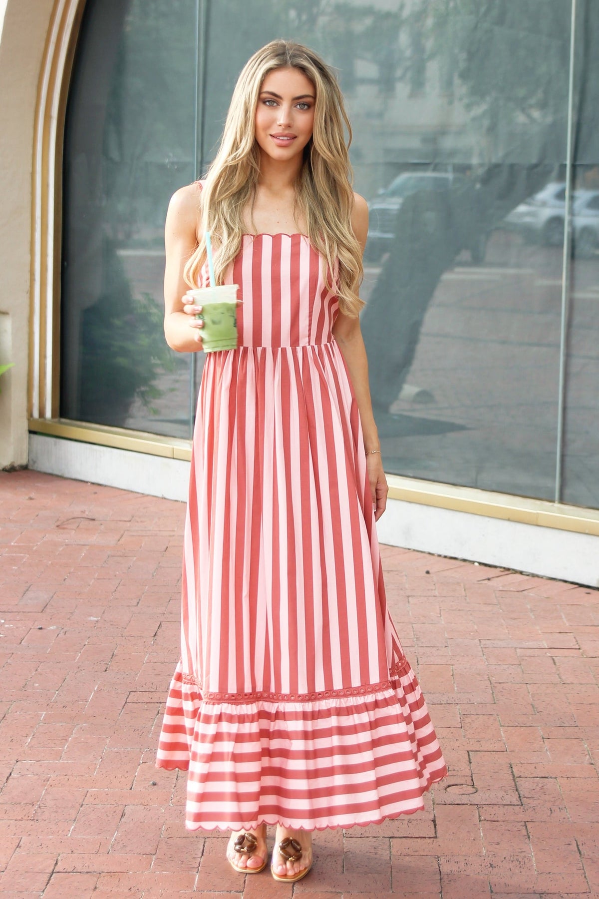 Karlie Stripe Tie Back Cami Maxi Dress
