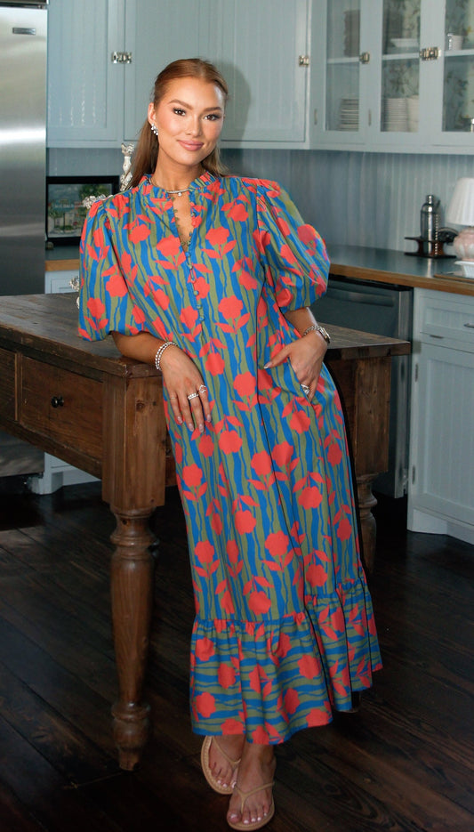Karlie Floral Puff Sleeve Maxi Dress