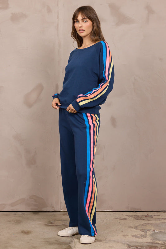 Vintage Havana Stripe Heather Fleece Off Shoulder Set